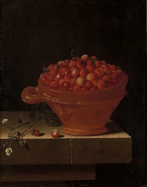 A Bowl of Strawberries on a Stone Plinth, 1696. Creator: Adriaen Coorte