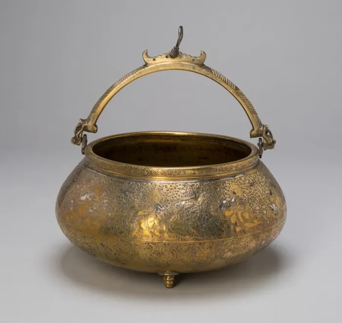 Framed Print : Bowl (Tas) with Attached Handles, Decorated with Horsemen and Solar Motif, 14th century Framed Print : Bowl (Tas) with Attached Handles, Decorated with Horsemen and Solar Motif, 14th century