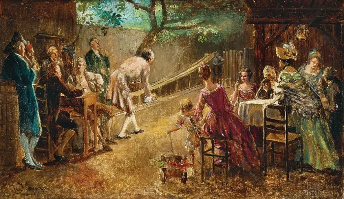 Framed Print : At the bowling alley. Creator: Hamza, Johann (1850-1927) Framed Print : At the bowling alley. Creator: Hamza, Johann (1850-1927)