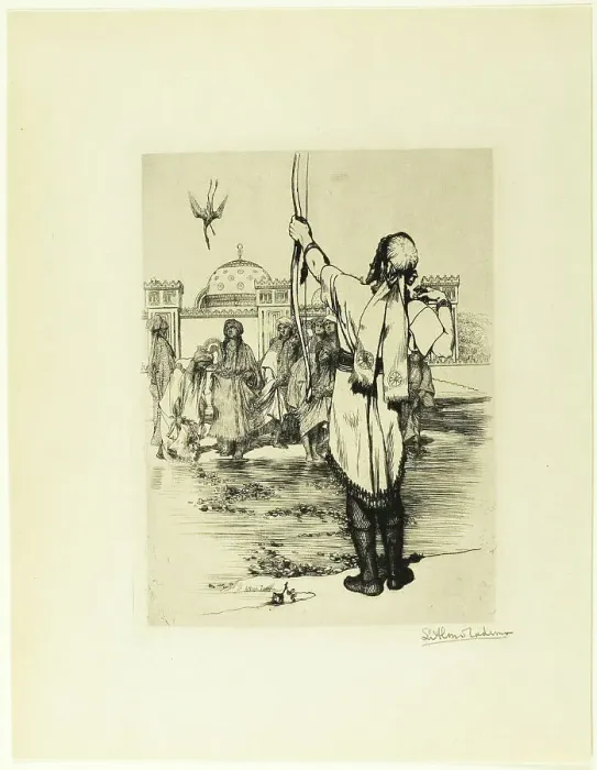 Framed Print : The Bowman, frontispiece from The Epic of Kings, Stories Retold from Firdusi, 1882. Creator: Sir Lawrence Alma-Tadema Framed Print : The Bowman, frontispiece from The Epic of Kings, Stories Retold from Firdusi, 1882. Creator: Sir Lawrence Alma-Tadema