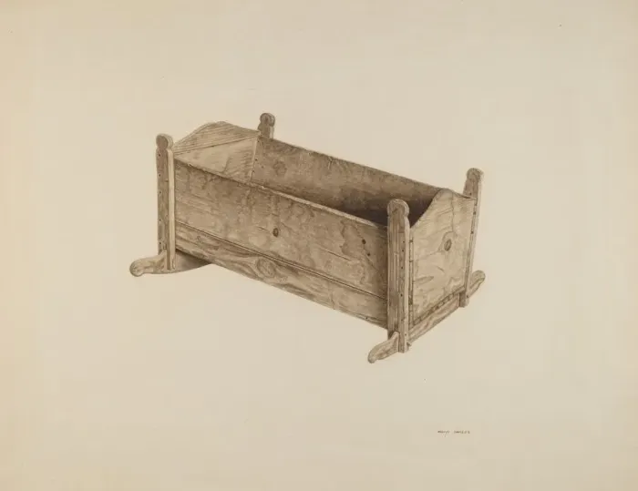 Framed Print : Box Cradle, c. 1939. Creator: Mary Hansen Framed Print : Box Cradle, c. 1939. Creator: Mary Hansen