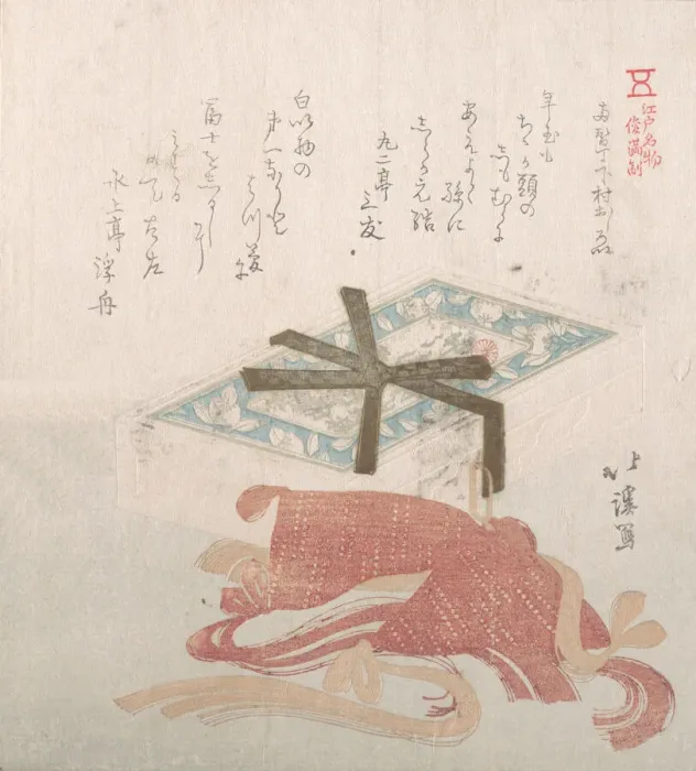 Framed Print : Box of Face Powder and Hair Ties; Specialities of Shimomura in Ryogaecho, 19th century Framed Print : Box of Face Powder and Hair Ties; Specialities of Shimomura in Ryogaecho, 19th century