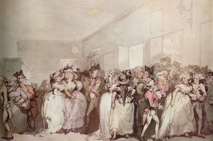 Framed Print : Box Lobby Loungers of 1785, c1785. Artists: Thomas Rowlandson, Otto Limited Framed Print : Box Lobby Loungers of 1785, c1785. Artists: Thomas Rowlandson, Otto Limited