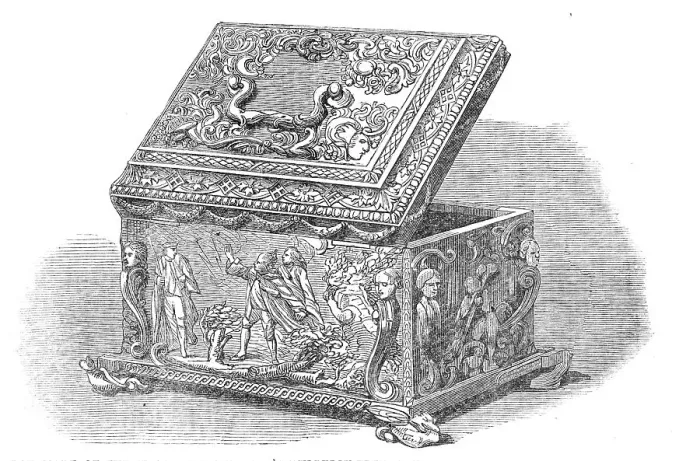 Framed Print : Box made of the wood of Shakspeare's mulberry-tree, presented to [David] Garrick... 1864. Creator: Unknown