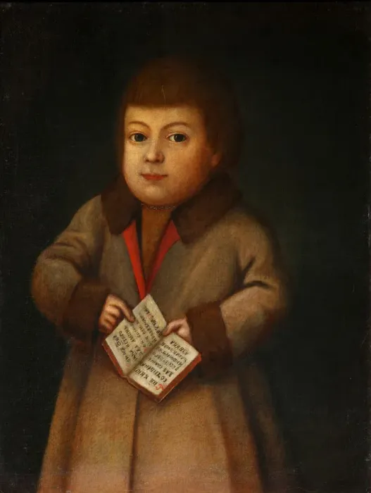 Framed Print : Boy with an Alphabet book, First quarter of 19th century. Artist: Anonymous Framed Print : Boy with an Alphabet book, First quarter of 19th century. Artist: Anonymous