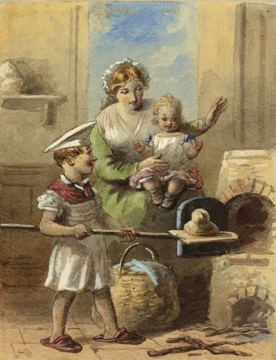 Framed Print : Boy Baking Bread, n. d. Creator: Hablot Knight Browne Framed Print : Boy Baking Bread, n. d. Creator: Hablot Knight Browne