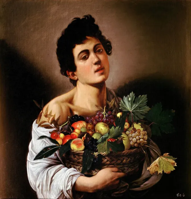 Framed Print : Boy with a Basket of Fruit Framed Print : Boy with a Basket of Fruit