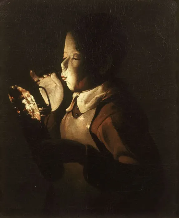 Framed Print : Boy Blowing at Lamp. Artist: La Tour, Georges, de (1583-1652)