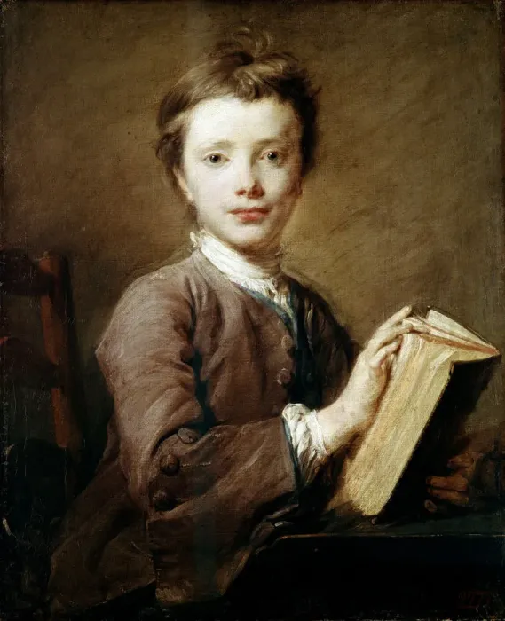 Framed Print : A Boy with a Book, c1740. Artist: Jean-Baptiste Perronneau Framed Print : A Boy with a Book, c1740. Artist: Jean-Baptiste Perronneau