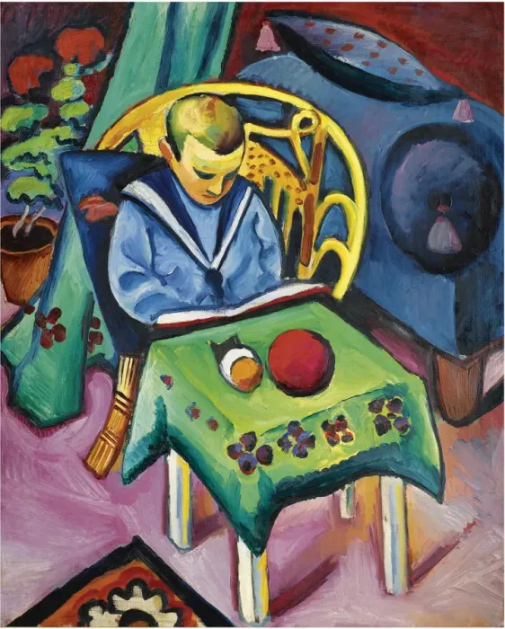 Framed Print : Boy with book and toys, 1912. Artist: Macke, August (1887-1914) Framed Print : Boy with book and toys, 1912. Artist: Macke, August (1887-1914)