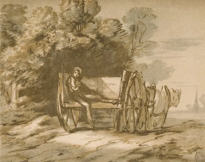 Framed Print : Boy with a Cart. - Sketch with Pen & Wash, 18th century, (1906). Artist: Thomas Gainsborough Framed Print : Boy with a Cart. - Sketch with Pen & Wash, 18th century, (1906). Artist: Thomas Gainsborough