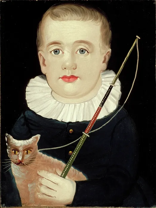 Framed Print : Boy with Cat and Whip, c1845. Creator: Unknown Framed Print : Boy with Cat and Whip, c1845. Creator: Unknown