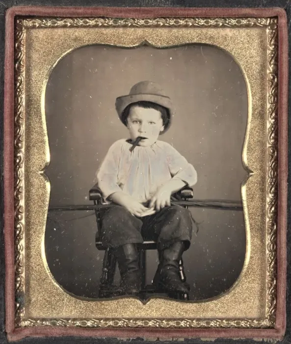 Framed Print : Boy with Cigar, c. 1855. Creator: Unidentified Photographer Framed Print : Boy with Cigar, c. 1855. Creator: Unidentified Photographer
