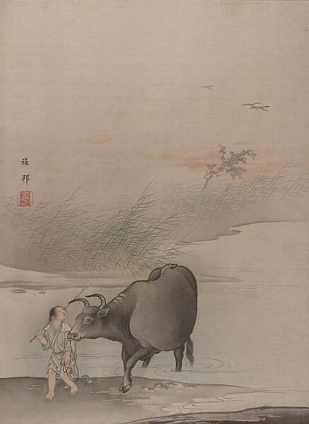 Boy with Cow at the Rivers Edge. Creator: Hashimoto Gaho