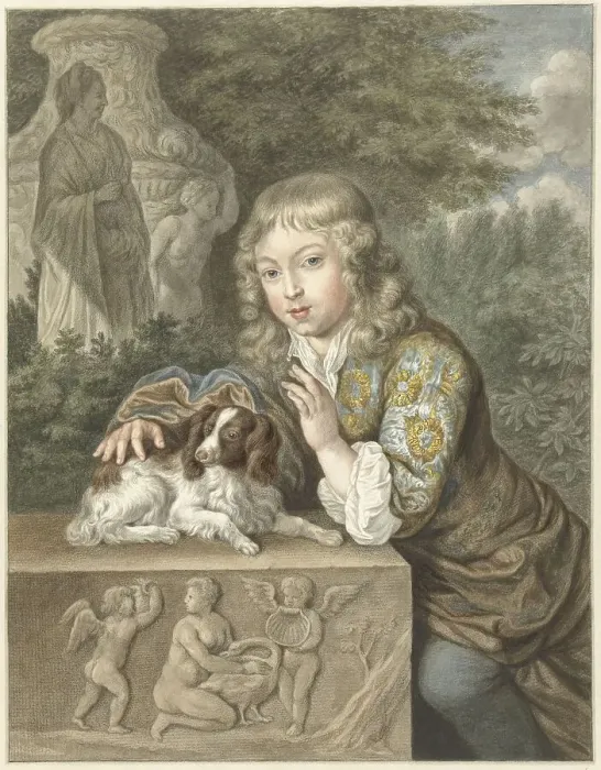Framed Print : Boy with dog, 1741-1820. Creator: Abraham Delfos Framed Print : Boy with dog, 1741-1820. Creator: Abraham Delfos