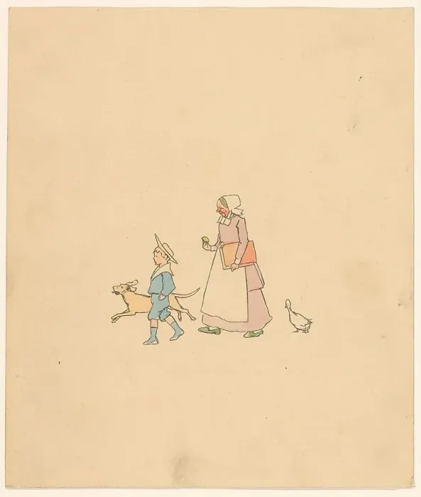 Framed Print : Boy, dog, woman and goose, c.1880-c.1910. Creator: Anon Framed Print : Boy, dog, woman and goose, c.1880-c.1910. Creator: Anon