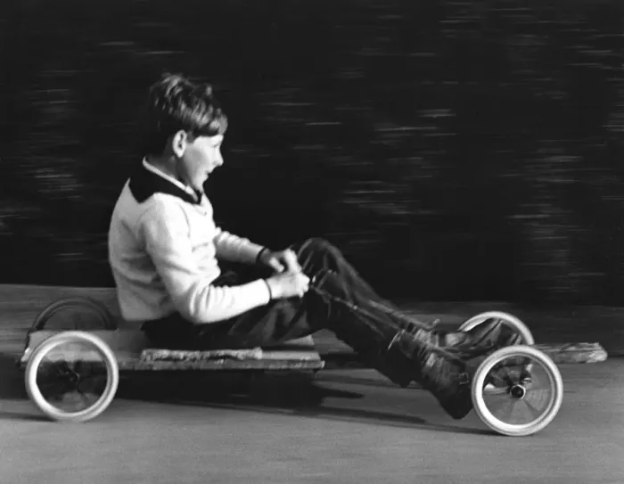 Framed Print : Boy driving a home-made go-kart, Horley, Surrey, 1965 Framed Print : Boy driving a home-made go-kart, Horley, Surrey, 1965