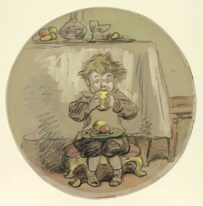 Framed Print : Boy Eating Fruit, n. d. Creator: Hablot Knight Browne Framed Print : Boy Eating Fruit, n. d. Creator: Hablot Knight Browne