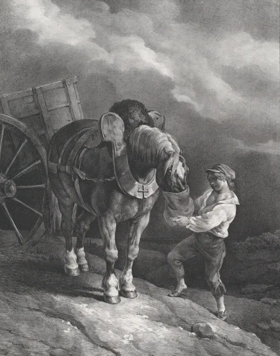 Framed Print : Boy Feeding a Cart Horse from a Nose Bag, 1822. Creator: Theodore Gericault Framed Print : Boy Feeding a Cart Horse from a Nose Bag, 1822. Creator: Theodore Gericault