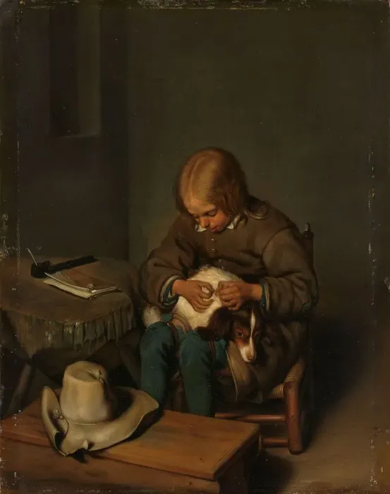 Framed Print : Boy Fleaing a Dog, after 1728. Creator: Unknown Framed Print : Boy Fleaing a Dog, after 1728. Creator: Unknown