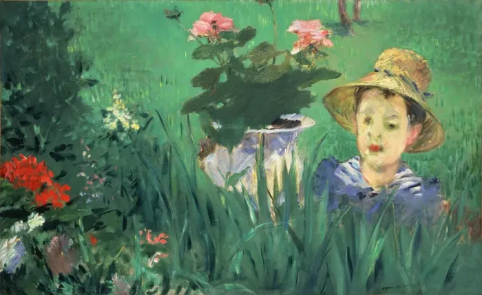 Framed Print : Boy in Flowers (Jacques Hoschede), 1876. Artist: Manet, Edouard (1832-1883) Framed Print : Boy in Flowers (Jacques Hoschede), 1876. Artist: Manet, Edouard (1832-1883)
