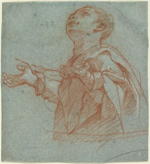 Framed Print : A Boy Gazing Upward in Adoration, c. 1594. Creator: Bartolomeo Cesi