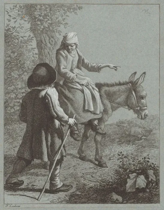 Framed Print : Boy and Girl with a Donkey, 1764. Creator: Francesco Londonio Framed Print : Boy and Girl with a Donkey, 1764. Creator: Francesco Londonio