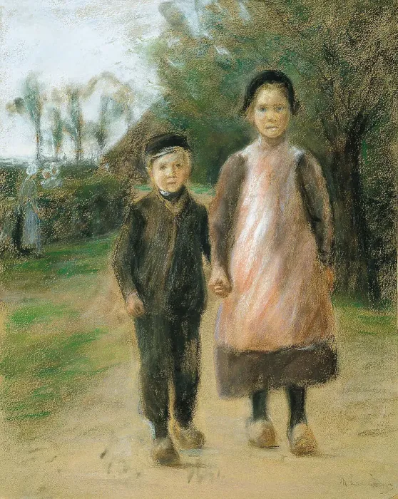 Framed Print : Boy and Girl on a Village Street, ca 1897. Artist: Liebermann, Max (1847-1935) Framed Print : Boy and Girl on a Village Street, ca 1897. Artist: Liebermann, Max (1847-1935)
