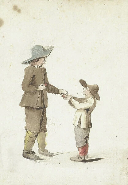 Boy gives an apple to a younger boy, 1645-1650. Creator: Gesina ter Borch