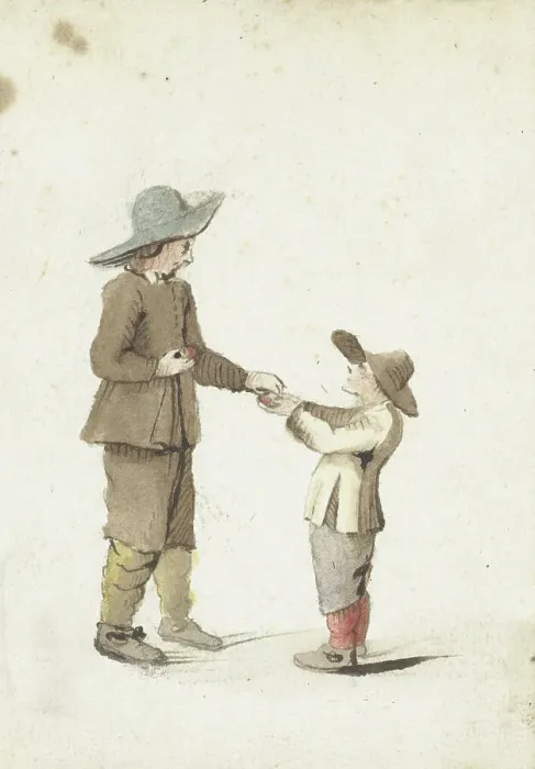Framed Print : Boy gives an apple to a younger boy, 1645-1650. Creator: Gesina ter Borch Framed Print : Boy gives an apple to a younger boy, 1645-1650. Creator: Gesina ter Borch