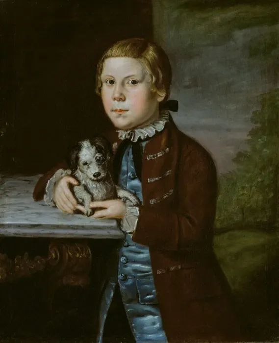 Framed Print : Boy of Hallett Family with Dog, 1766 / 76. Creator: Unknown Framed Print : Boy of Hallett Family with Dog, 1766 / 76. Creator: Unknown