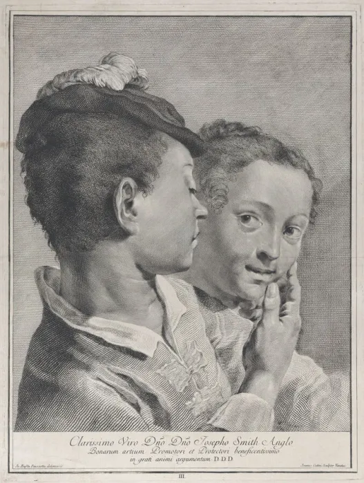 Framed Print : Boy with a hat touching the face of a girl, 1743. Creator: Giovanni Cattini Framed Print : Boy with a hat touching the face of a girl, 1743. Creator: Giovanni Cattini
