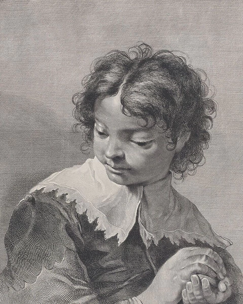 Boy with a lace collar holding a piece of fruit in his hands, 1743