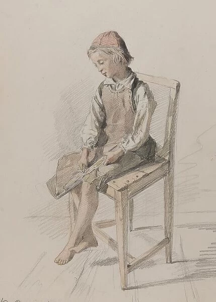 Boy with leather apron on a chair, Orsa, 9 July 1867. Creator: Julius Kronberg