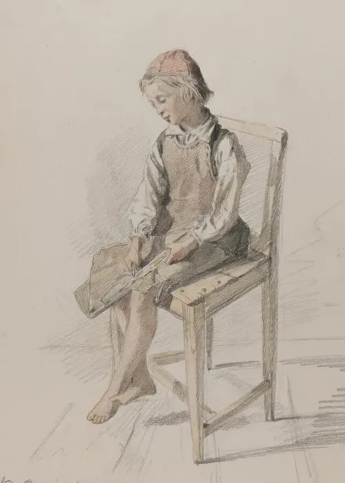 Framed Print : Boy with leather apron on a chair, Orsa, 9 July 1867. Creator: Julius Kronberg Framed Print : Boy with leather apron on a chair, Orsa, 9 July 1867. Creator: Julius Kronberg