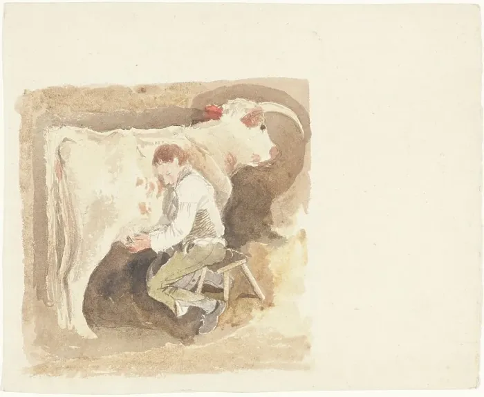 Framed Print : Boy Milking Cow. Creator: John Sell Cotman Framed Print : Boy Milking Cow. Creator: John Sell Cotman
