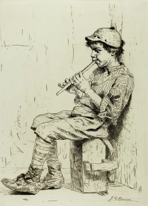 Framed Print : Boy Playing a Flute, c.1860. Creator: John George Brown Framed Print : Boy Playing a Flute, c.1860. Creator: John George Brown