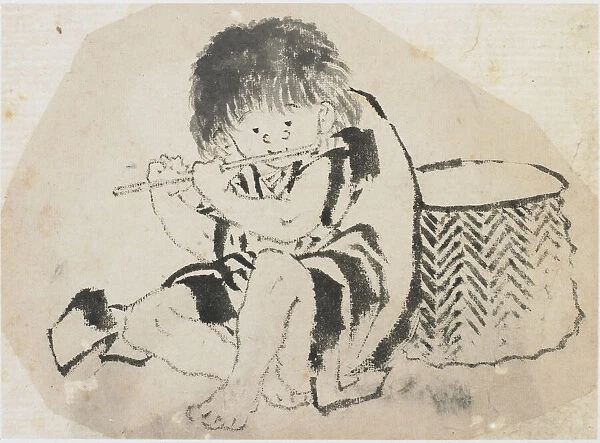 Boy Playing Flute, Edo period, ca. 1840. Creator: Hokusai