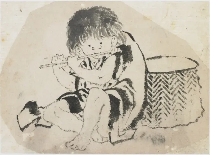 Framed Print : Boy Playing Flute, Edo period, ca. 1840. Creator: Hokusai Framed Print : Boy Playing Flute, Edo period, ca. 1840. Creator: Hokusai