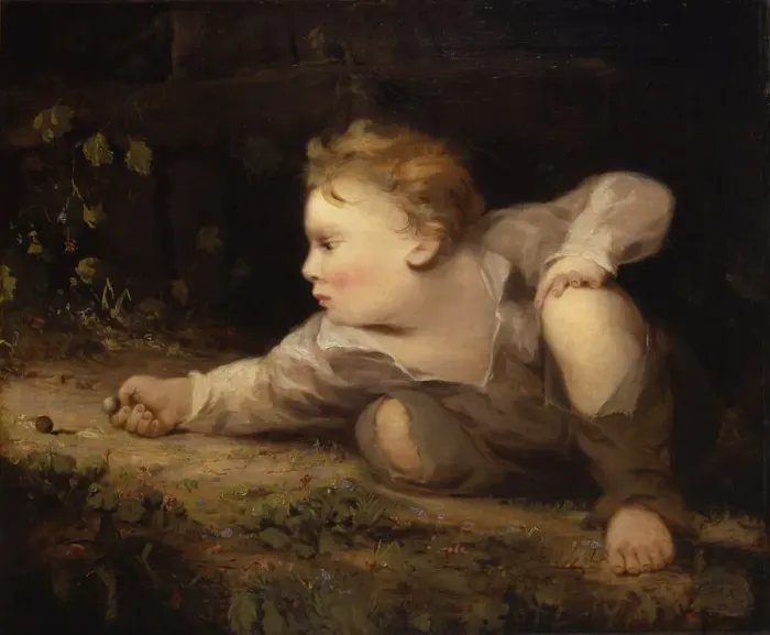 Framed Print : Boy Playing Marbles, ca. 1858. Creator: David Gilmour Blythe