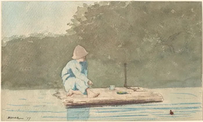 Framed Print : Boy on a Raft, 1879. Creator: Winslow Homer Framed Print : Boy on a Raft, 1879. Creator: Winslow Homer