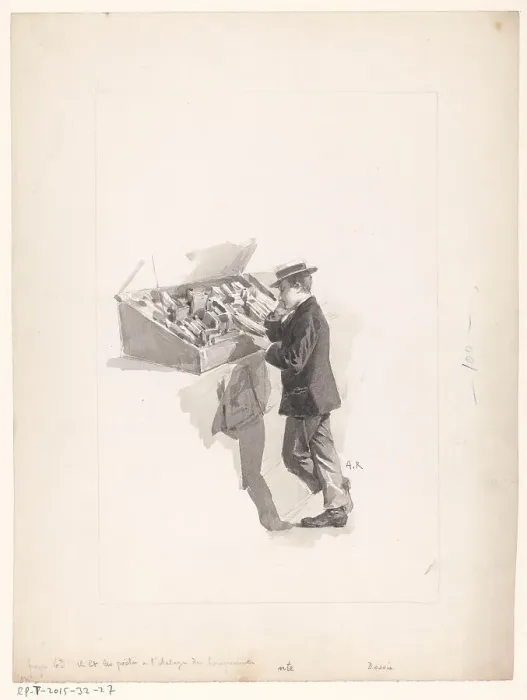 Framed Print : Boy reading at a book stall, 1890-1928. Creator: Alcide Theophile Robaudi Framed Print : Boy reading at a book stall, 1890-1928. Creator: Alcide Theophile Robaudi