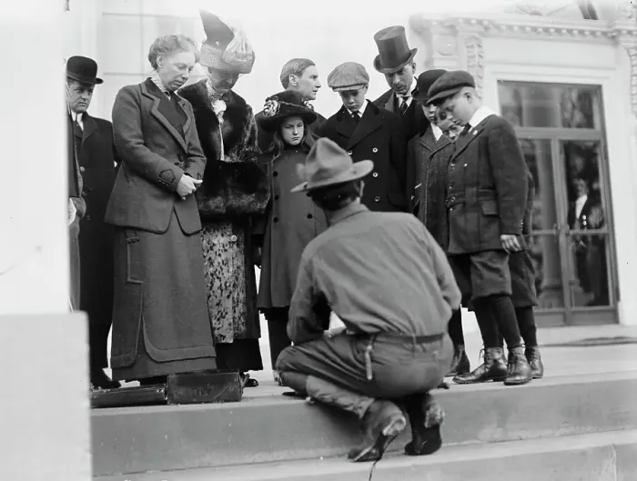 Framed Print : Boy Scouts - Visit of Sir Robert Baden-Powell To D.C. Making Fire; Mrs. Taft Watching, 1911. Creator: Harris & Ewing. Boy Scouts - Visit of Sir Robert Baden-Powell To D.C. Making Fire; Mrs. Taft Watching, 1911. Creator: Harris & Ewing Framed Print : Boy Scouts - Visit of Sir Robert Baden-Powell To D.C. Making Fire; Mrs. Taft Watching, 1911. Creator: Harris & Ewing. Boy Scouts - Visit of Sir Robert Baden-Powell To D.C. Making Fire; Mrs. Taft Watching, 1911. Creator: Harris & Ewing