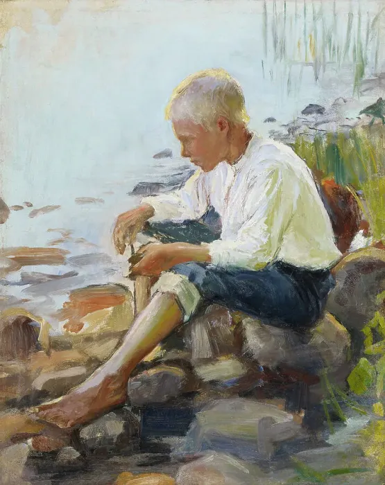 Framed Print : Boy on the Shore, 1891-1893. Creator: Pekka Halonen Framed Print : Boy on the Shore, 1891-1893. Creator: Pekka Halonen
