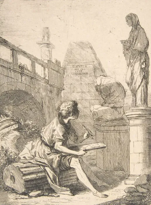 Framed Print : Boy Sketching Ruins, 18th century. Creator: Charles Hutin Framed Print : Boy Sketching Ruins, 18th century. Creator: Charles Hutin