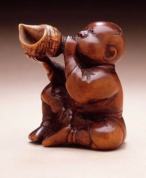 Boy Sounding Conch Shell, Mid-19th century. Creator: Shunkosai Chogetsu