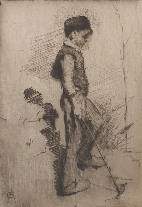 Framed Print : Boy with a Stick, 1881-83. Creator: Elizabeth Adela Forbes Framed Print : Boy with a Stick, 1881-83. Creator: Elizabeth Adela Forbes