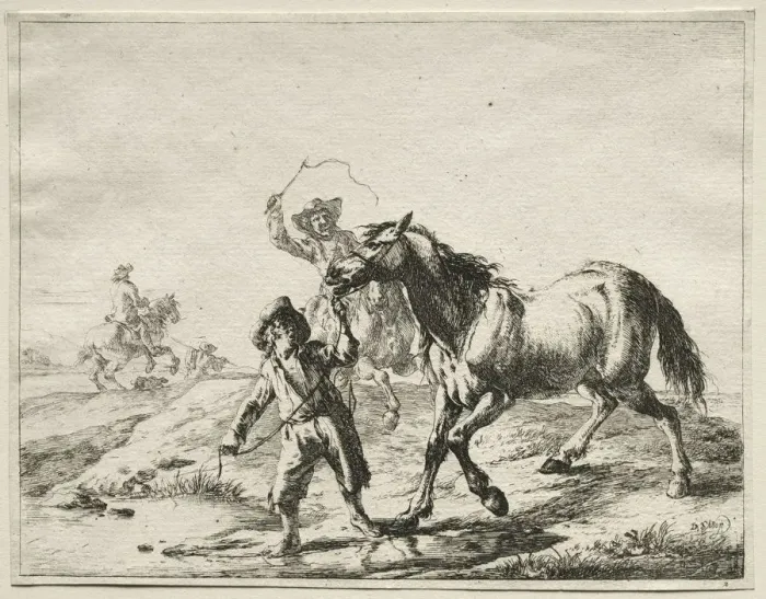 Framed Print : A boy taking a horse to drink. Creator: Dirck Stoop (Dutch, c. 1618-1681) Framed Print : A boy taking a horse to drink. Creator: Dirck Stoop (Dutch, c. 1618-1681)