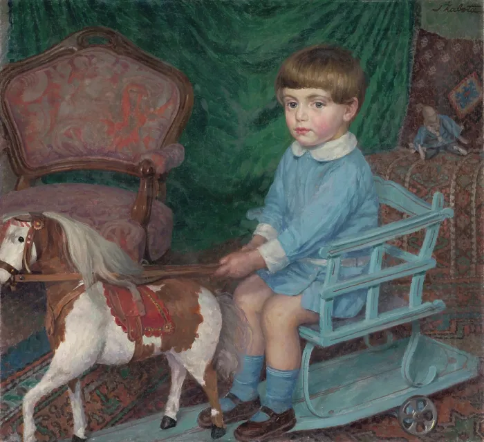Framed Print : Boy with toy horse, c1925. Creator: Ivan Zabota Framed Print : Boy with toy horse, c1925. Creator: Ivan Zabota