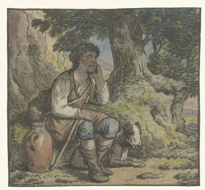 Framed Print : Boy under a tree with a dog and a jug, 1756-1813. Creator: Anthony Andriessen Framed Print : Boy under a tree with a dog and a jug, 1756-1813. Creator: Anthony Andriessen